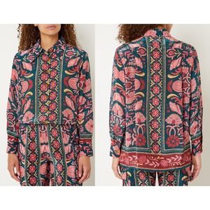 NEW Farm Rio Seashell Tapestry Buttoned Shirt Floral Salmon Pink Small